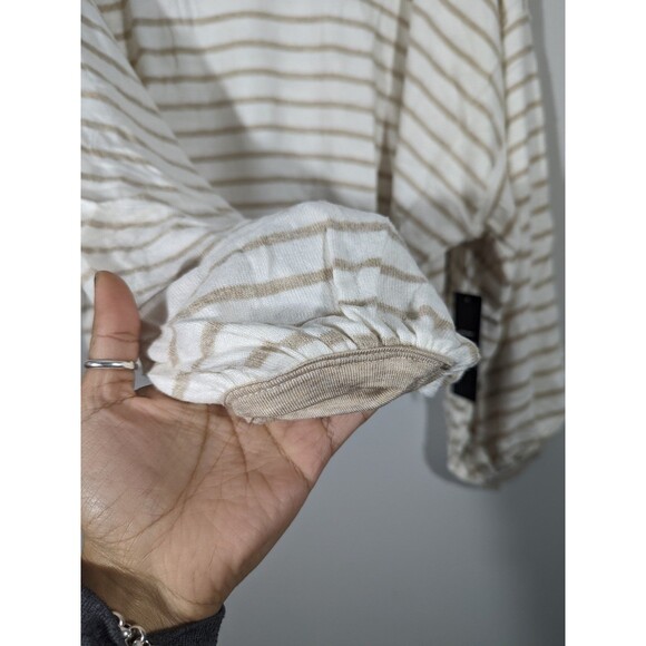 Lulus Top Women Size S Tan Stripe Long Sleeve Crop Relaxed Shirt VSCO Girl - Picture 3 of 6
